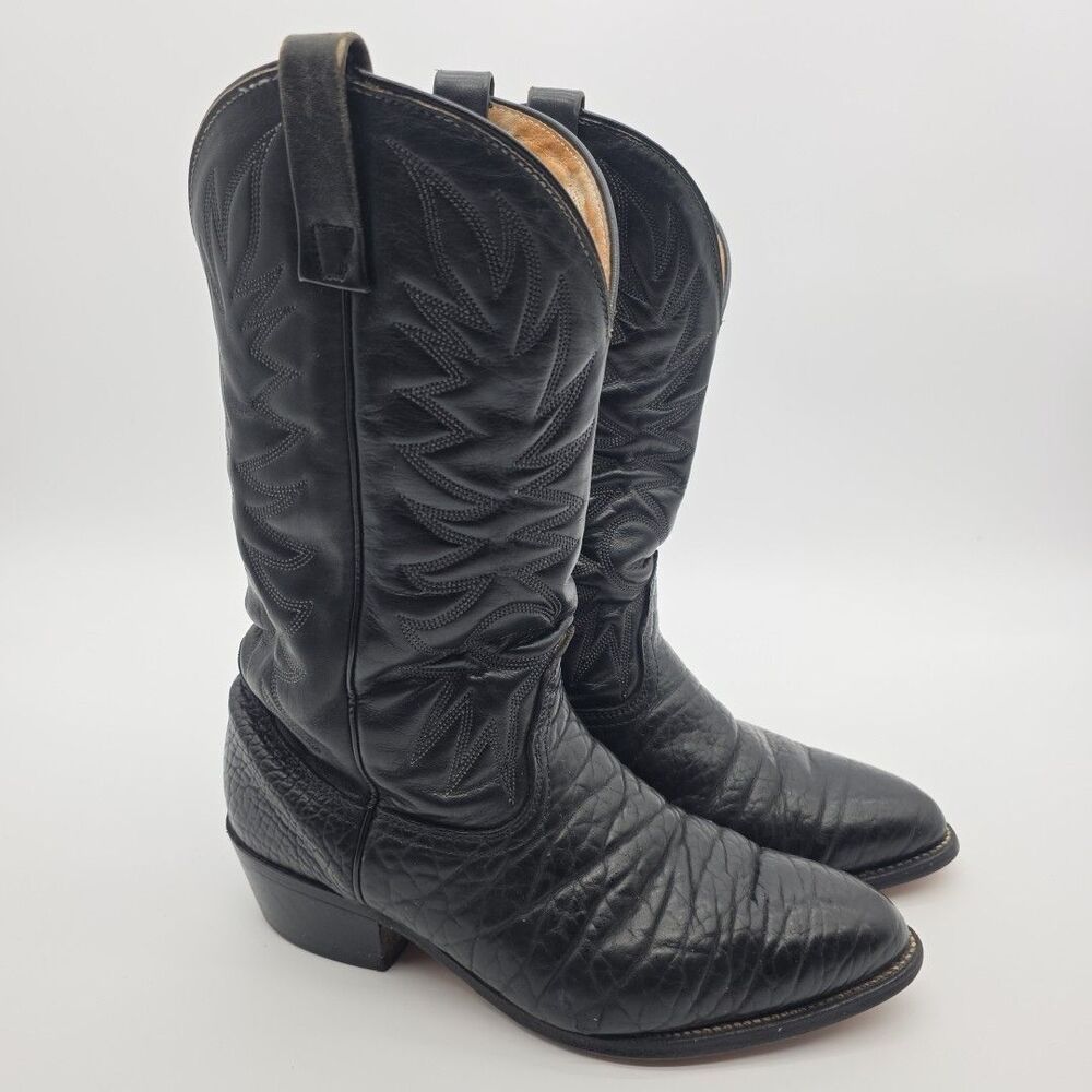 VTG Palomino 932 Black Mens Size 9 Leather USA Western Cowboy Boots Shoes